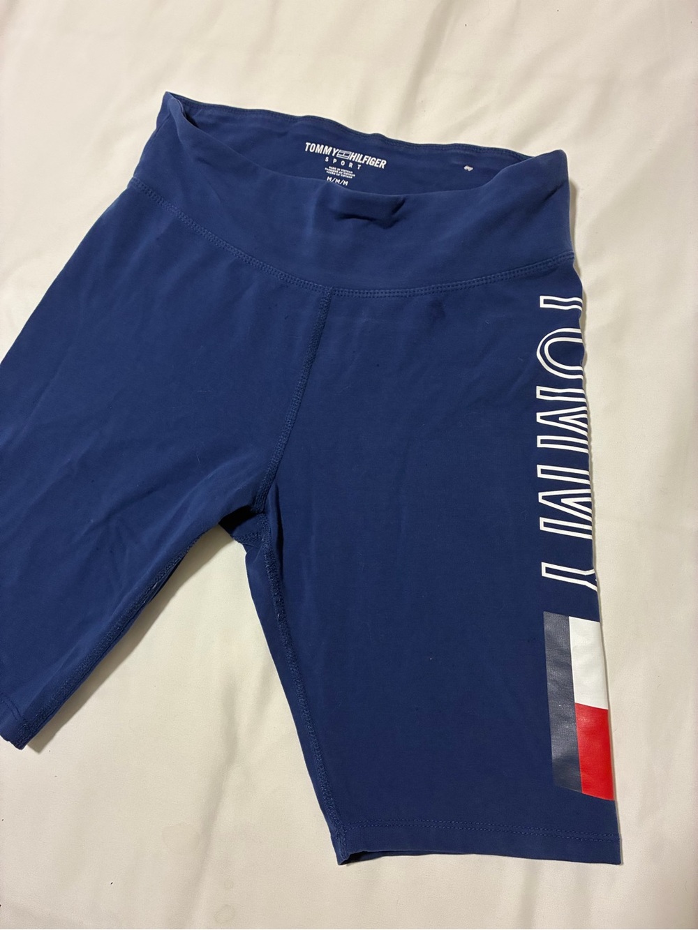 Tommy Hilfiger Navy Athletic Logo Cycling Biker Shorts with Flag Detail